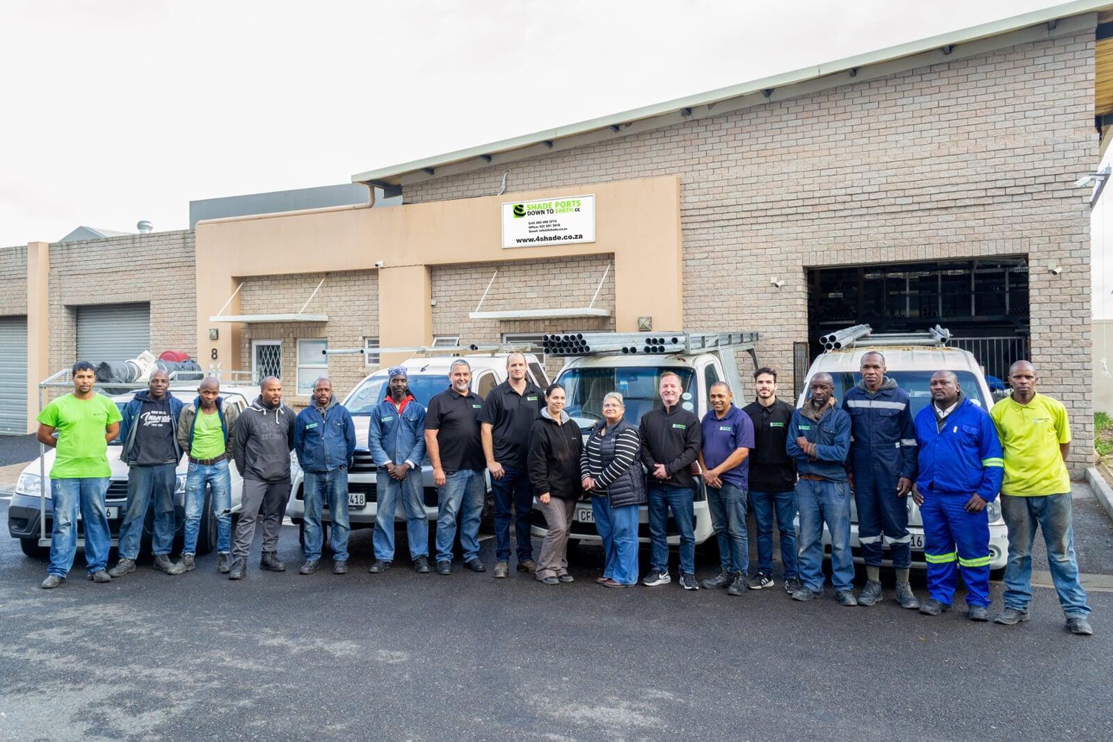 Our shade solutions team in front of our Down To Earth factory in Somerset West 
